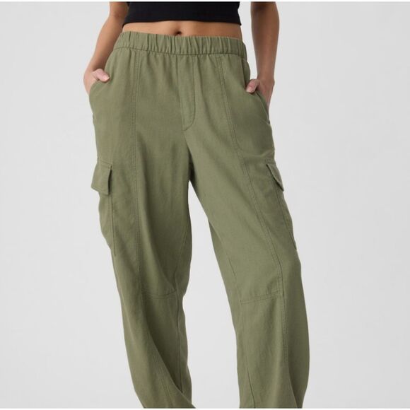 Gap Walden Green Linen Parachute Pants Women’s Medium Pull On Cargo - Picture 3 of 14